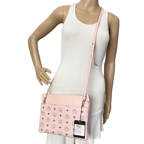 MCM New With Tags Powder Pink Logo Flat Pouch/ Clutch Crossbody Purse - Picture 8 of 12